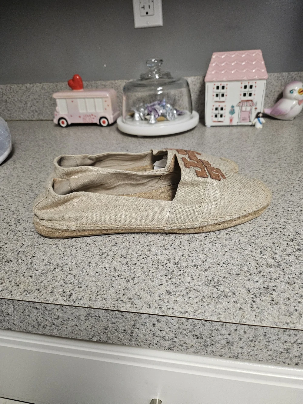 Tory Burch Beige Espadrille Flats with Leather Logo